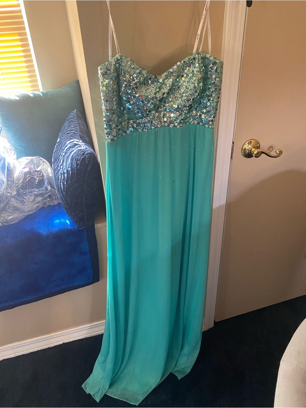 Speechless Teal Sequined Chiffon Prom Gown